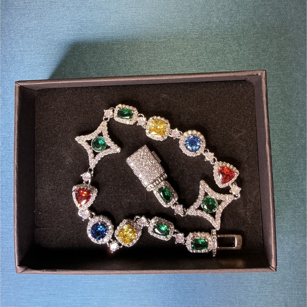 New Art Deco Women CZ Gemstone Bracelet Silver Plated Gift 8"